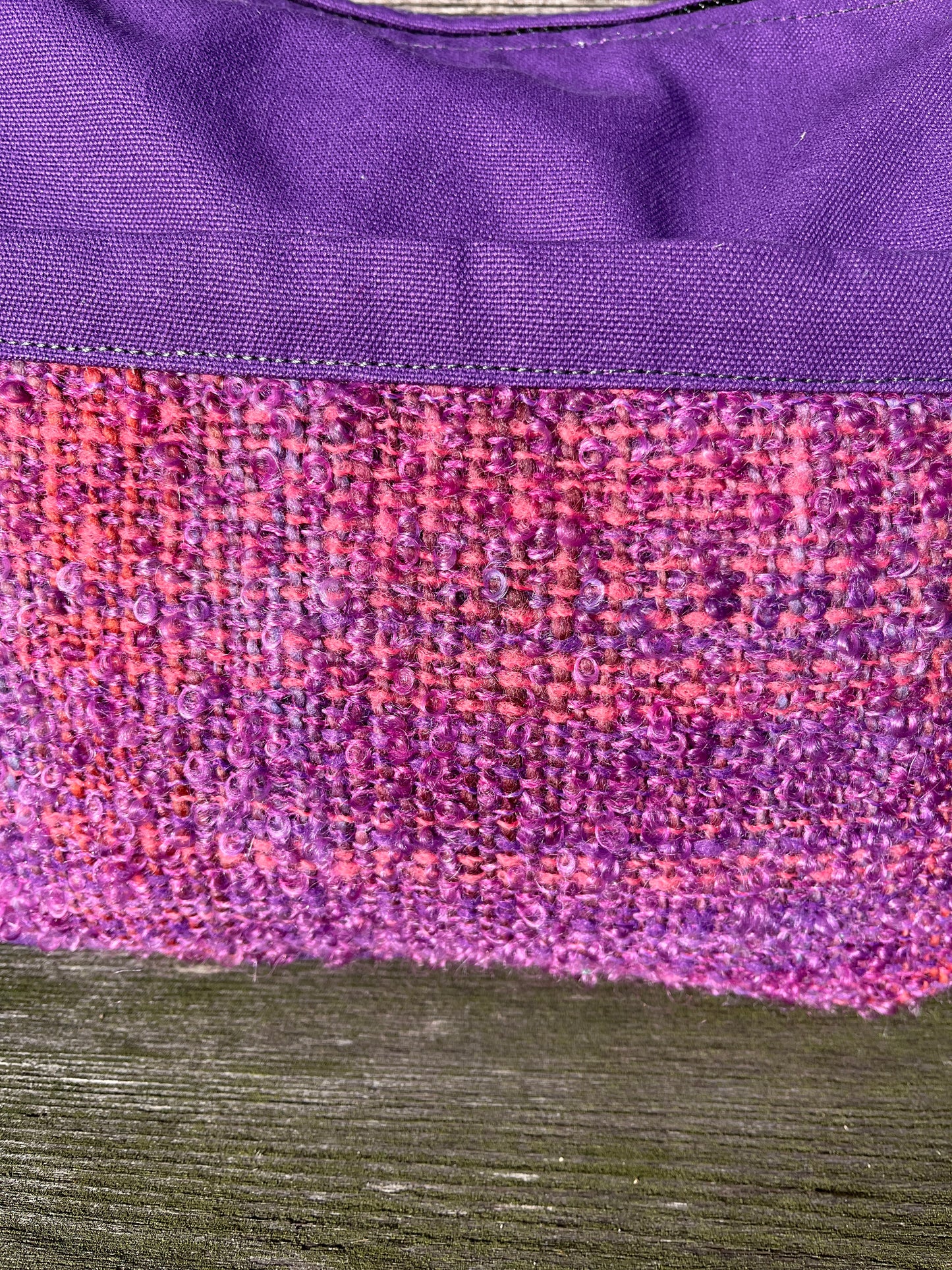 Bent Crossbody Zip Top 132 - Purple textile with purple canvas / white interior