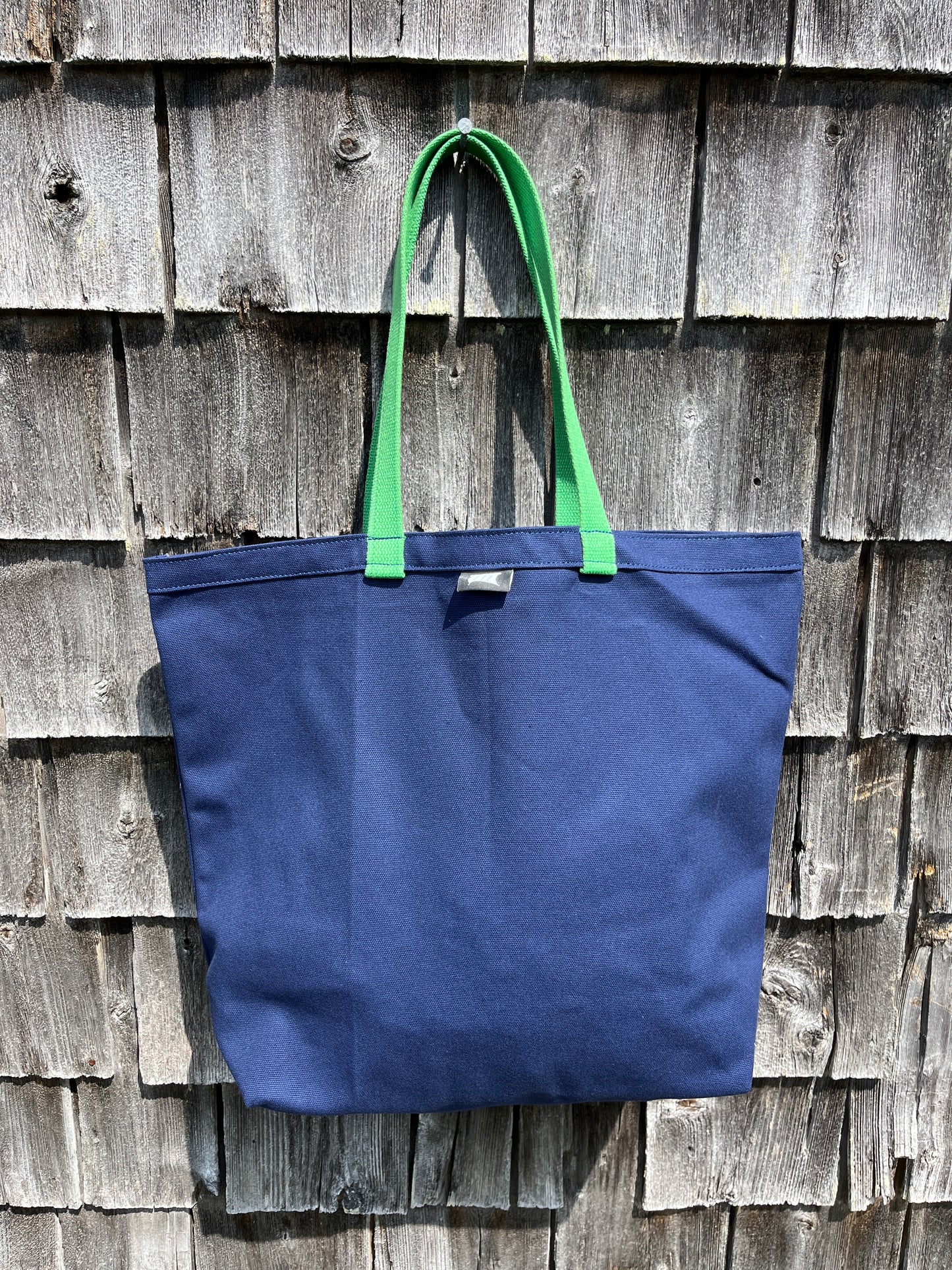 Market Tote - Navy bag / green handles
