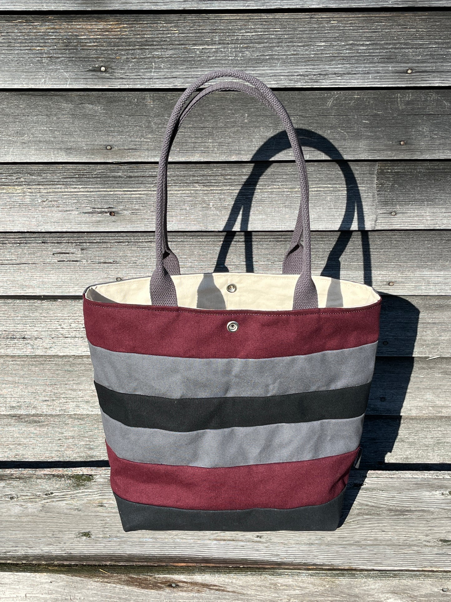 Striped Tote - Black/Burgundy/grey