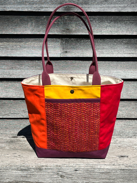 Bent Snap Tote - multi coloured textile  / red-orange-yellow-burgundy canvas