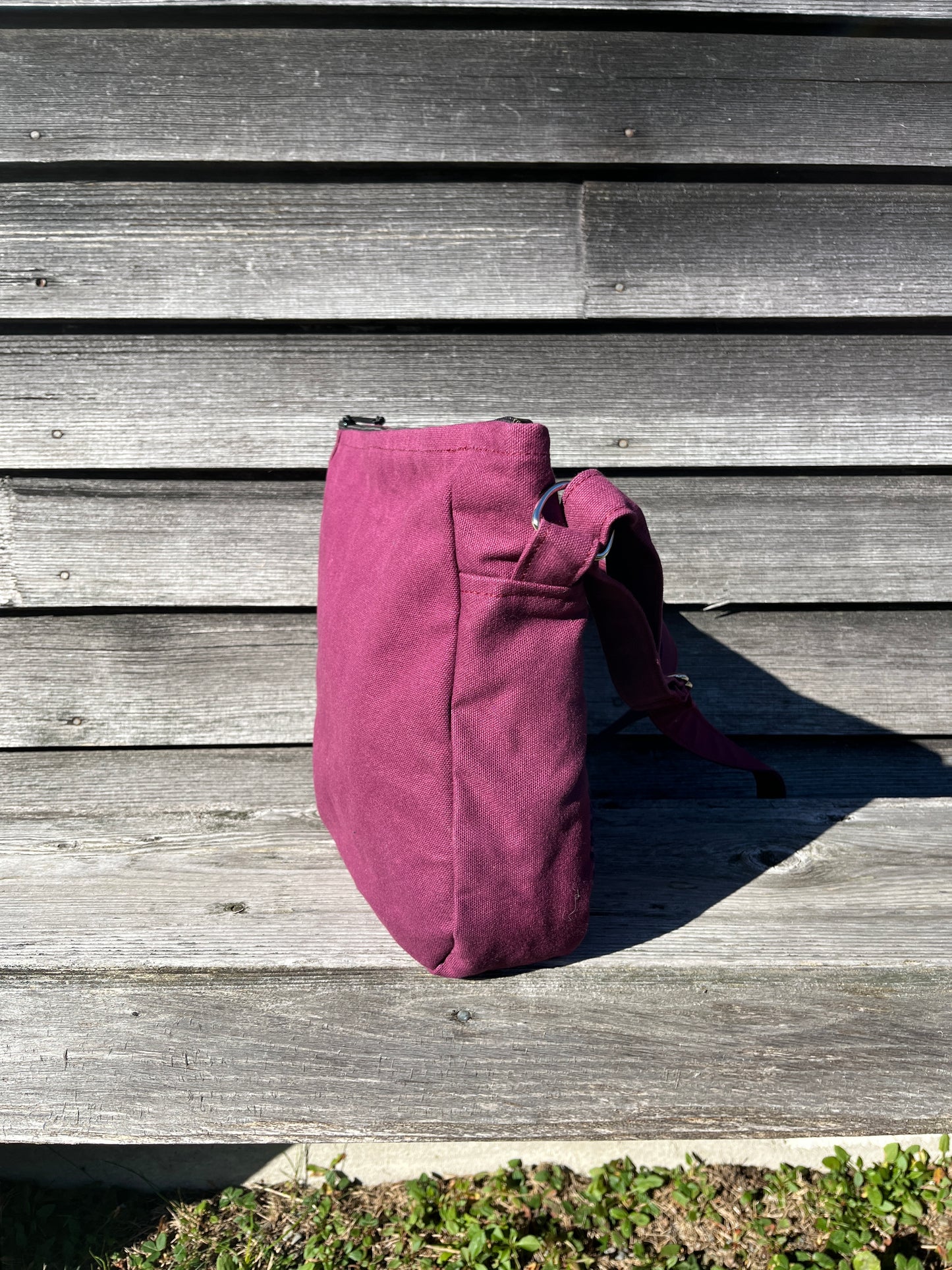 Bent Crossbody Zip Top - Burgundy with purple textile