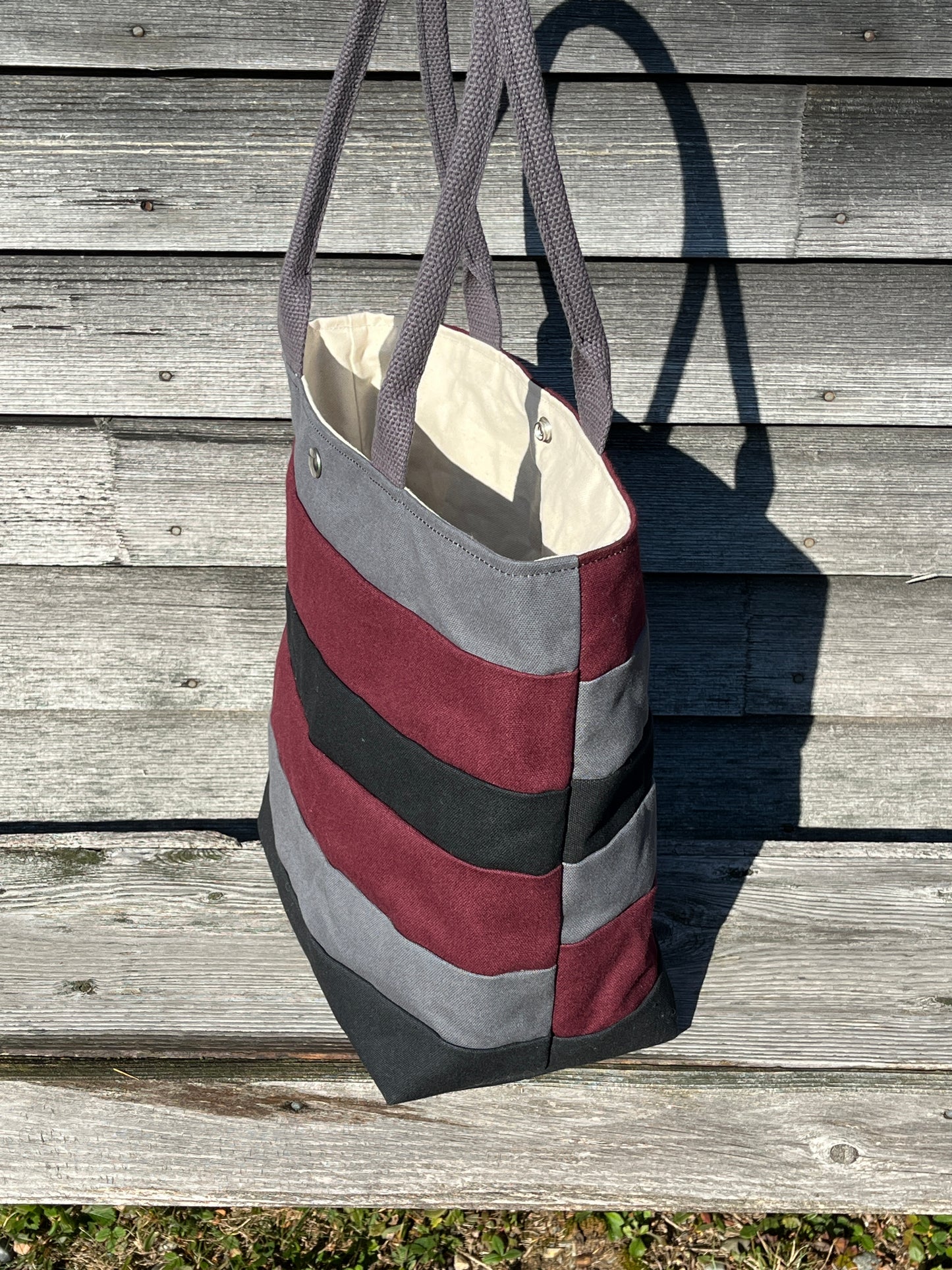 Striped Tote - Black/Burgundy/grey