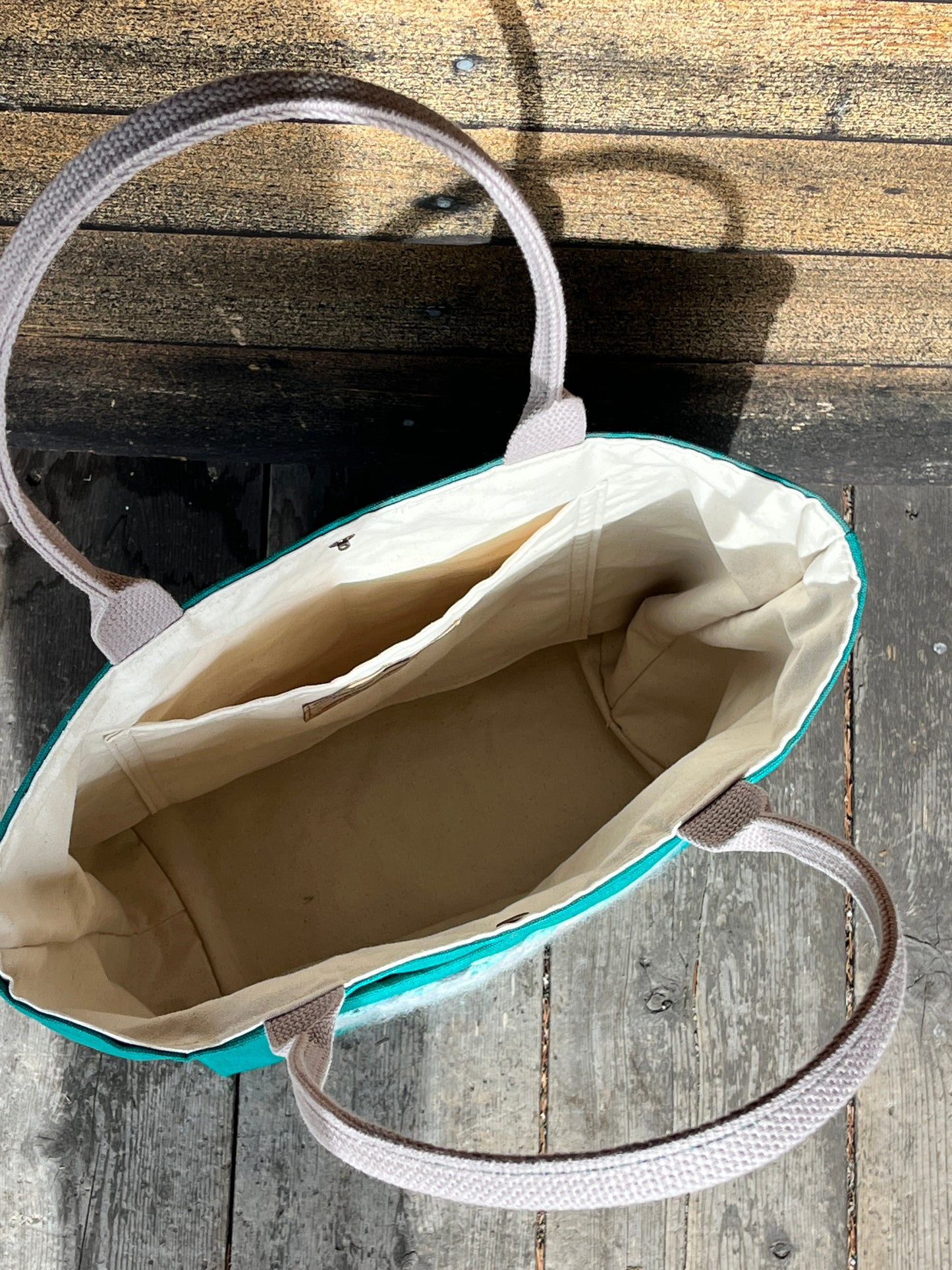 Bent Snap Tote 118 - Teal grey textile / teal canvas
