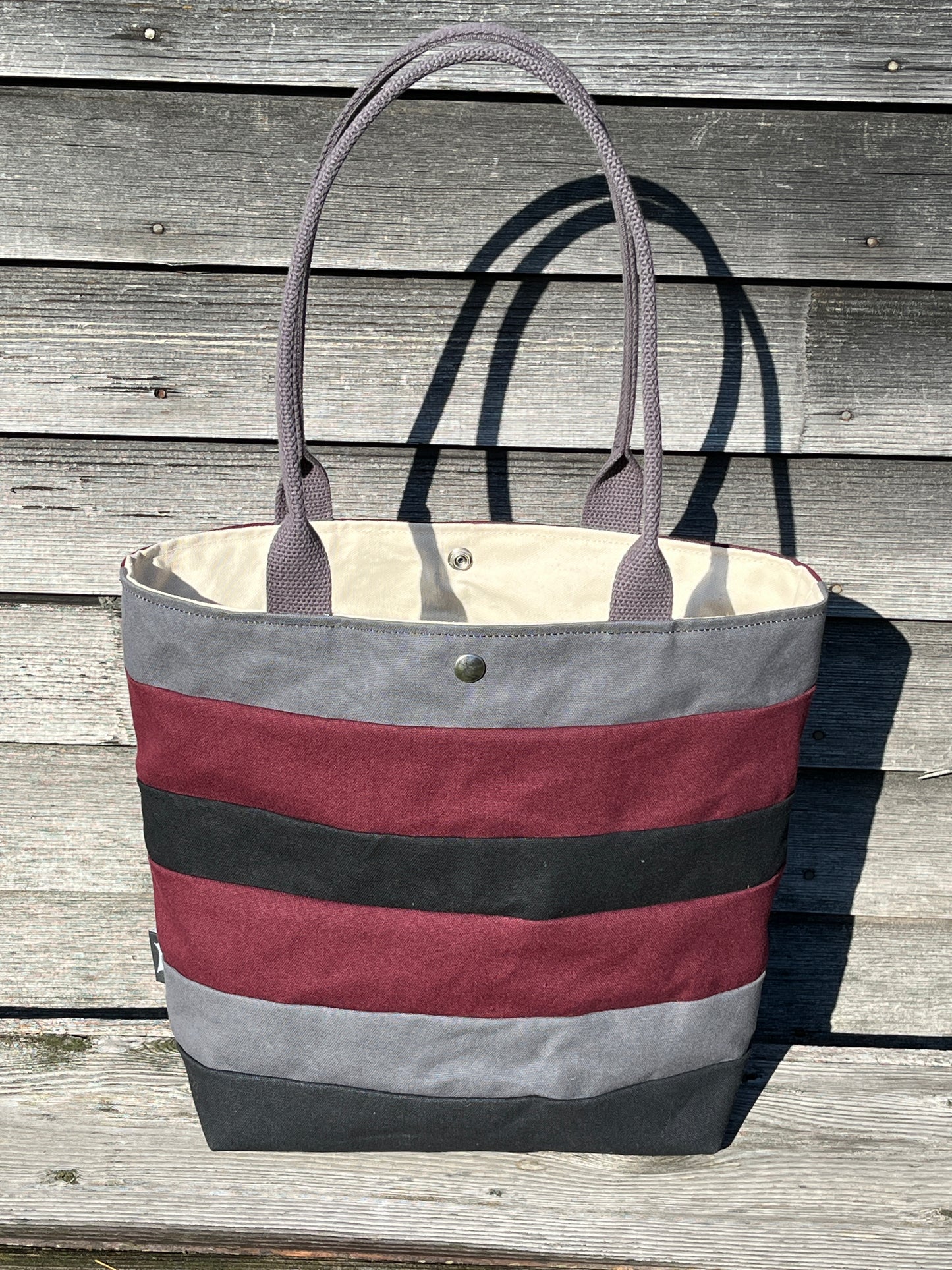 Striped Tote - Black/Burgundy/grey