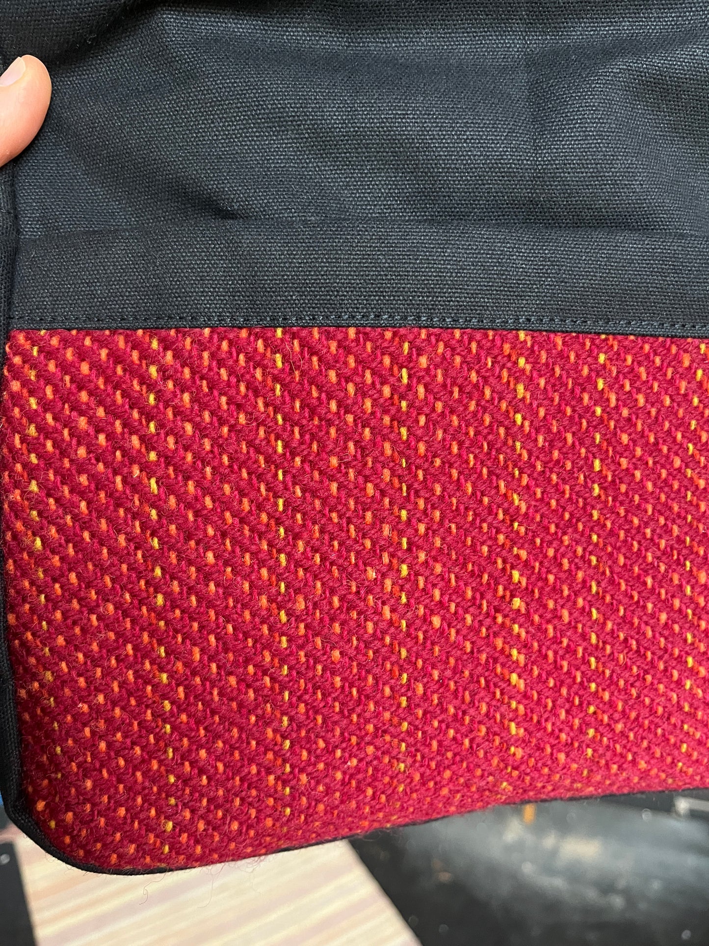 Bent Crossbody Zip Top - Black with red textile