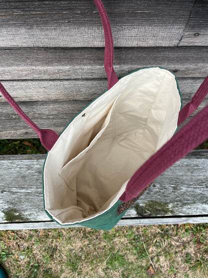 Bent Snap Tote 122 - Burgundy multi textile / Green canvas