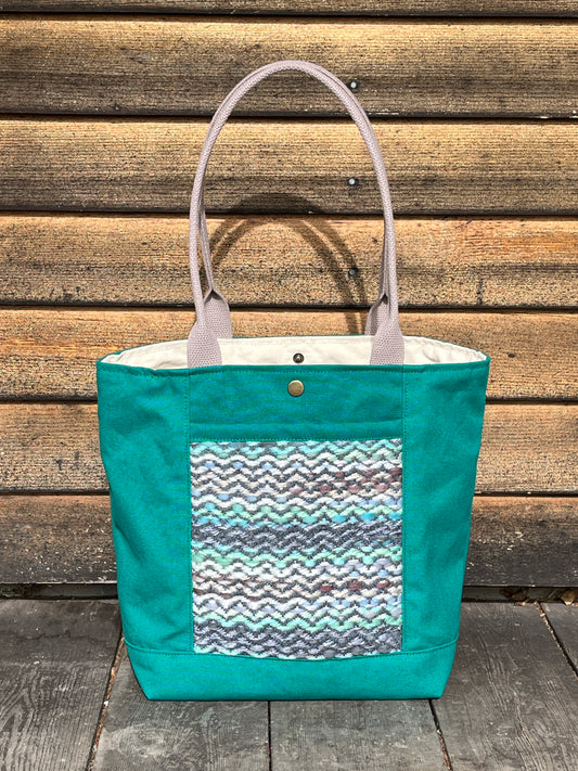 Bent Snap Tote 118 - Teal grey textile / teal canvas