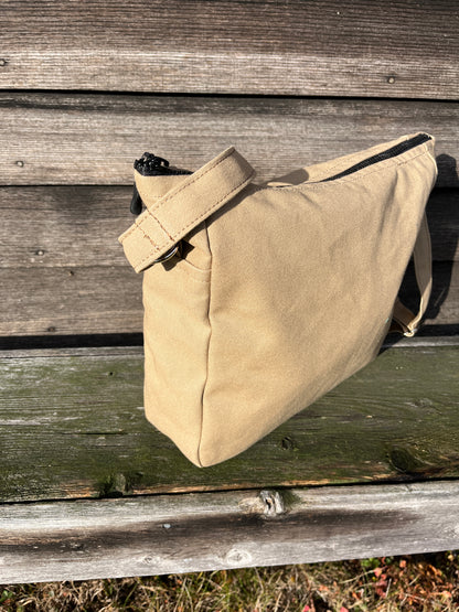 Bent Crossbody Zip Top 134 - Khaki textile with khaki canvas / white interior