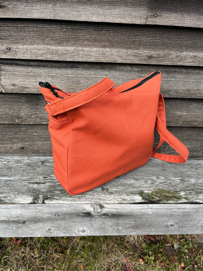 Bent Crossbody Zip Top 129 - Autumn orange textile with Terracotta canvas / white interior