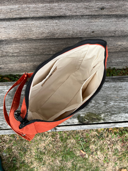 Bent Crossbody Zip Top 129 - Autumn orange textile with Terracotta canvas / white interior