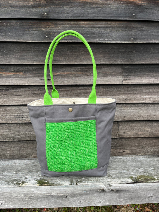 Bent Snap Tote 128 - Lime textile / Grey canvas