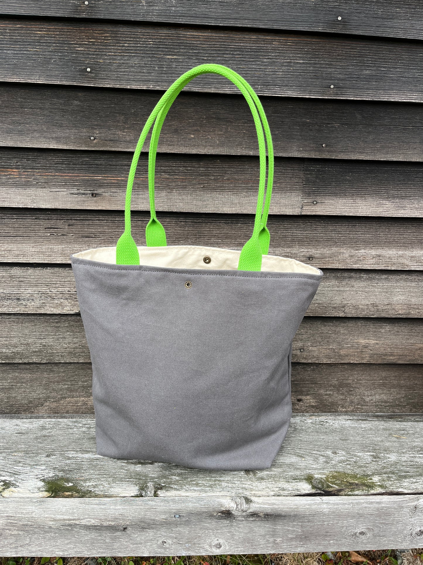 Bent Snap Tote 128 - Lime textile / Grey canvas