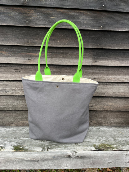 Bent Snap Tote 128 - Lime textile / Grey canvas