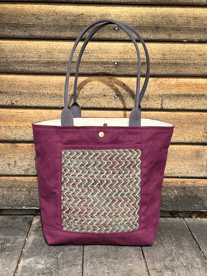 Bent Snap Tote 120 - burgundy green textile / burgundy canvas