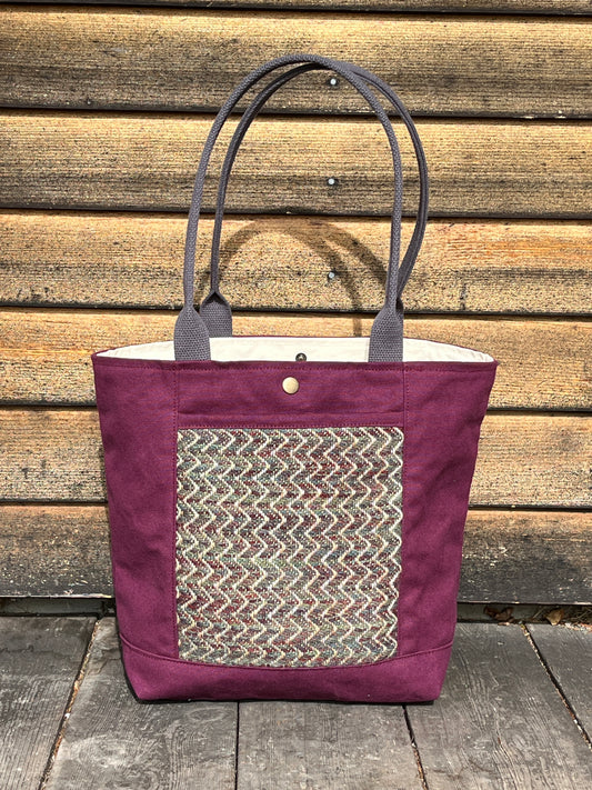 Bent Snap Tote 120 - burgundy green textile / burgundy canvas