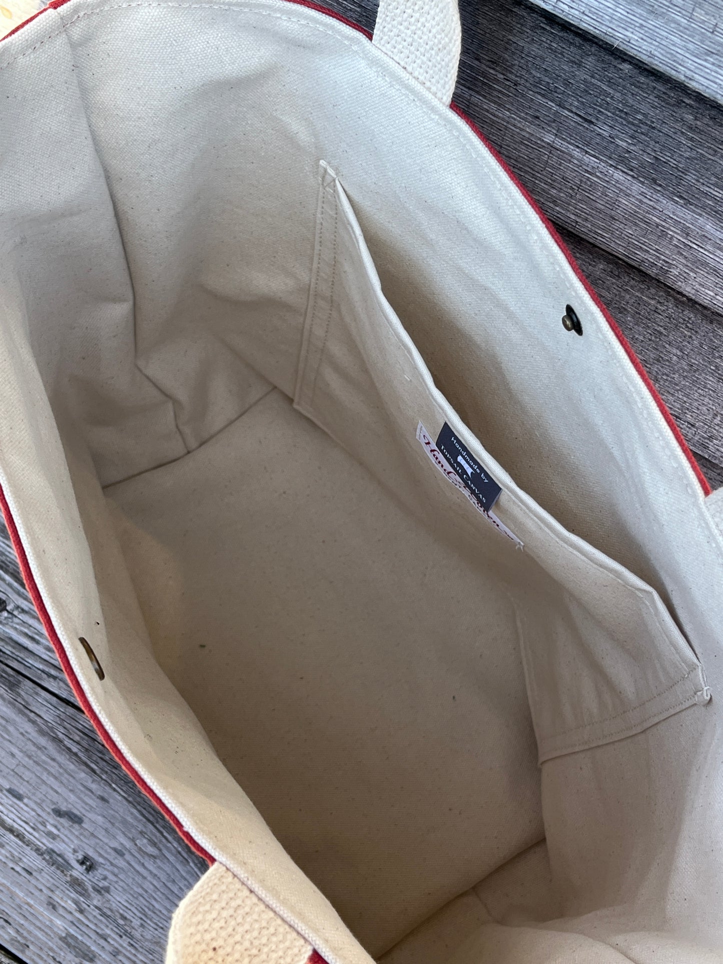 Bent Snap Tote - salmon grey textile  / dark salmon canvas