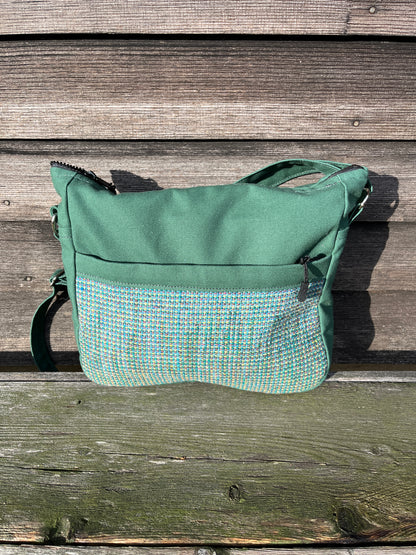 Bent Crossbody Zip Top 133 - Green textile with green canvas / white interior