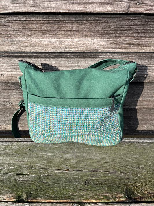 Bent Crossbody Zip Top 133 - Green textile with green canvas / white interior