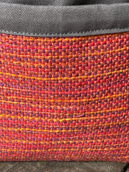 Bent Crossbody Zip Top 116 - Orange multi textile with Grey canvas / terracotta interior
