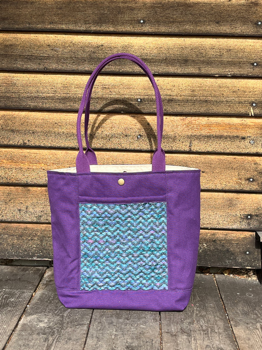 Bent Snap Tote 117 - Purple blue textile / purple canvas