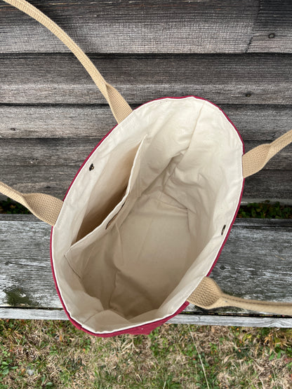 Bent Snap Tote 127 - Burgundy khaki textile / Cranberry canvas