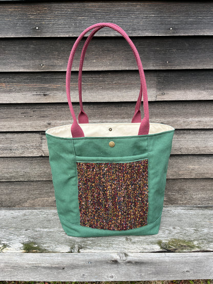Bent Snap Tote 122 - Burgundy multi textile / Green canvas