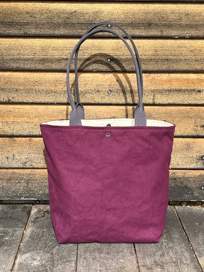 Bent Snap Tote 120 - burgundy green textile / burgundy canvas