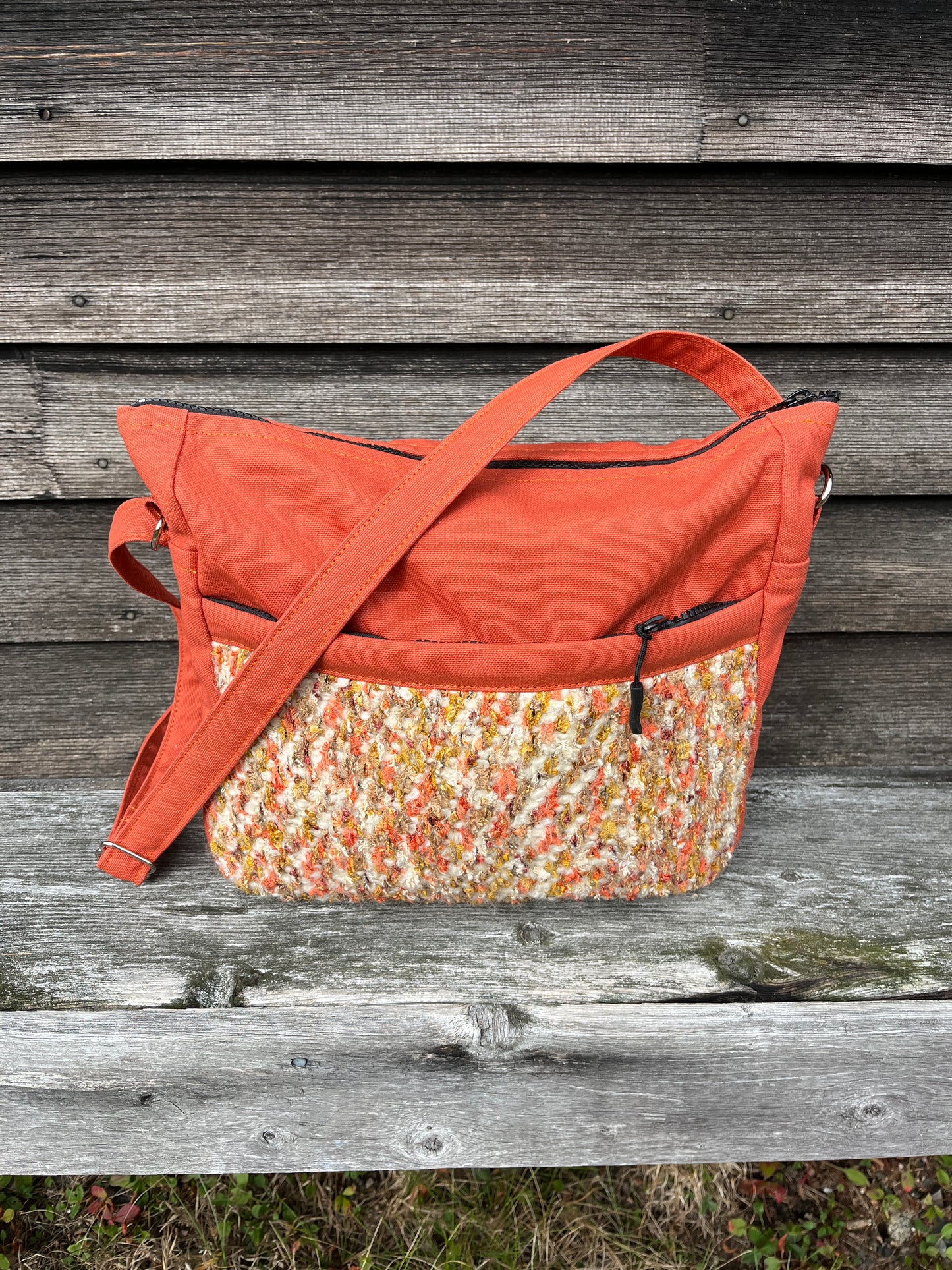 Bent Crossbody Zip Top 129 - Autumn orange textile with Terracotta canvas / white interior