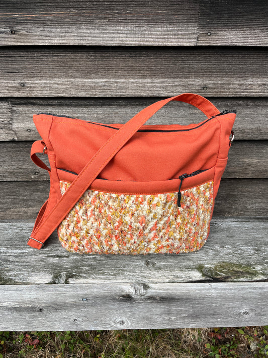 Bent Crossbody Zip Top 129 - Autumn orange textile with Terracotta canvas / white interior