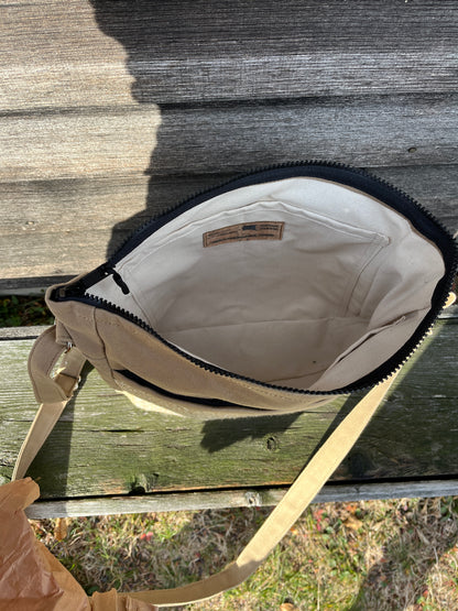 Bent Crossbody Zip Top 134 - Khaki textile with khaki canvas / white interior