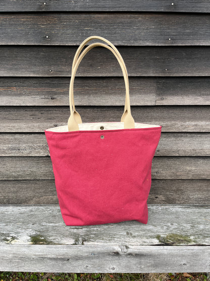 Bent Snap Tote 127 - Burgundy khaki textile / Cranberry canvas