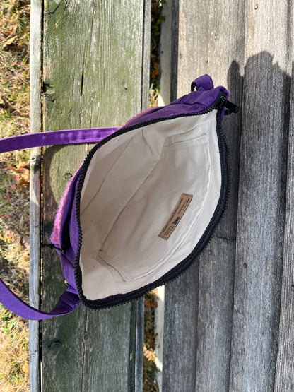 Bent Crossbody Zip Top 132 - Purple textile with purple canvas / white interior