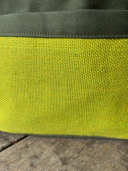 Bent Crossbody Zip Top 112 - Lime green textile with Olive canvas / lime interior