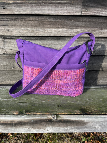 Bent Crossbody Zip Top 132 - Purple textile with purple canvas / white interior