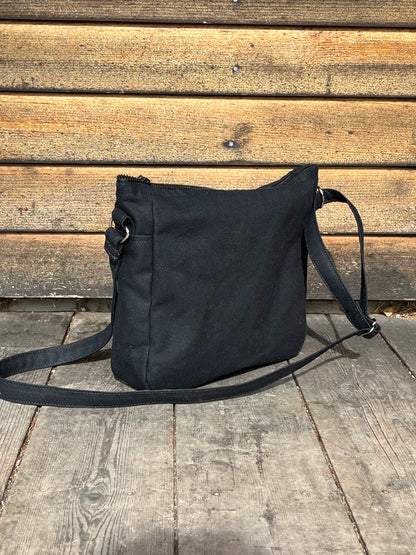 Bent Crossbody Zip Top 113 - Silver textile with Black canvas / grey interior