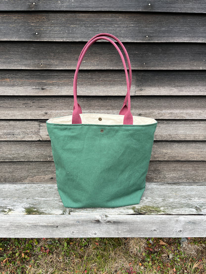 Bent Snap Tote 122 - Burgundy multi textile / Green canvas