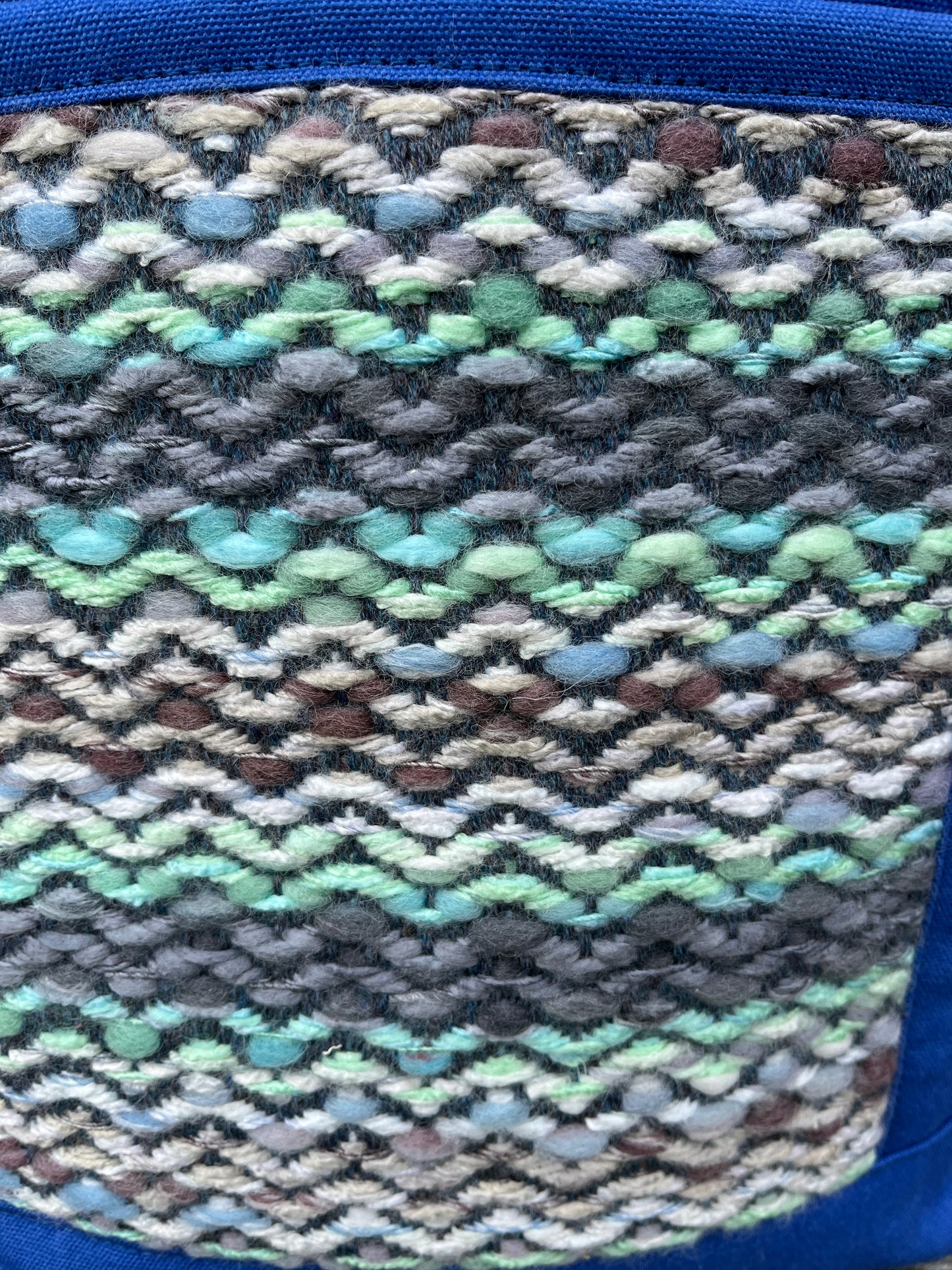 Bent Snap Tote 126 - Teal wavy textile / Blue canvas