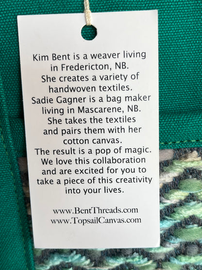 Bent Snap Tote 135 - blue green textile / teal canvas