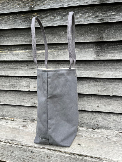 Bent Snap Tote - salmon pink textile  / grey canvas