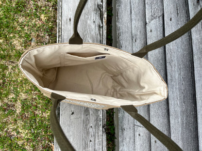 Bent Snap Tote - light brown white textile  / khaki canvas
