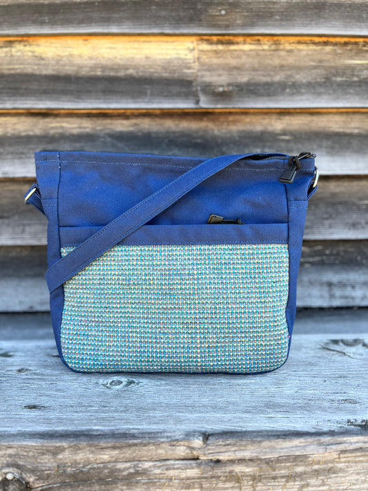 Bent Crossbody Zip Top - Navy with Teal textile