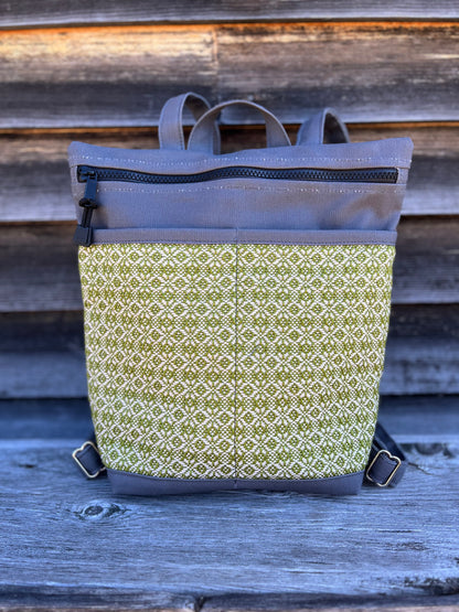 Bent Backpack - Grey with green textile